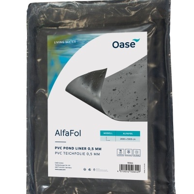 Pacote preto de AlfaFol PVC Pond Liner 0,5 mm da marca Oase com rótulo branco azul