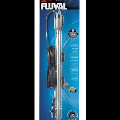 Aquecedor submersível para aquário FLUVAL 200W na embalagem azul