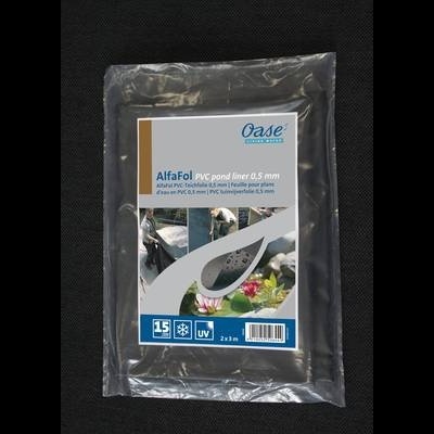 Forro para lago PVC AlfaFol preto embala em plástico transparente com etiqueta azul e branca