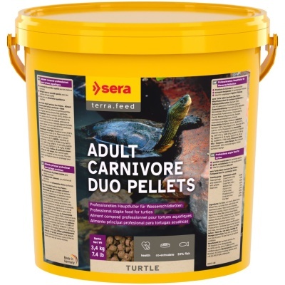 Baldes amarelos de alimento para tartarugas aquáticas Adult Carnivore Duo Pellets
