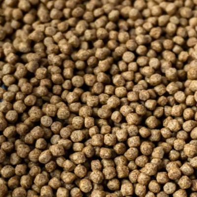 Grânulos castanhos pequenos com textura rugosa