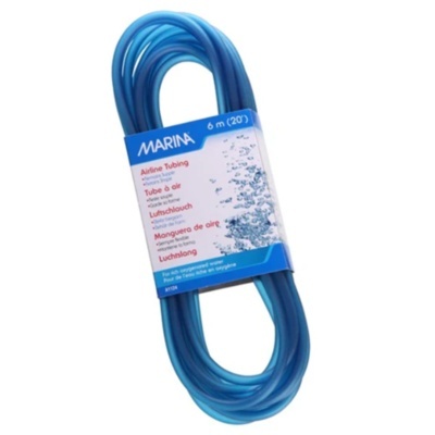 Mangueira de ar azul transparente com etiqueta azul e branca