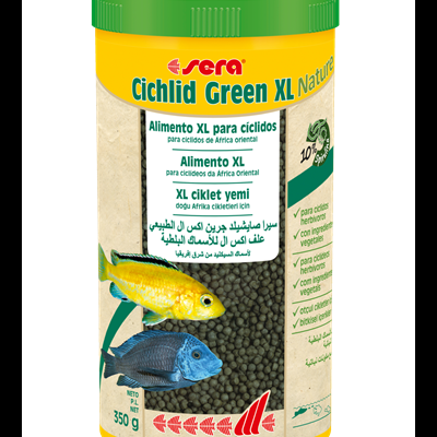Recipiente de alimento para peixes Sera Cichlid Green XL Nature amarelo com tampa verde