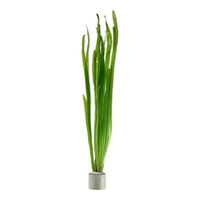 Planta artificial verde em vaso cinza claro
