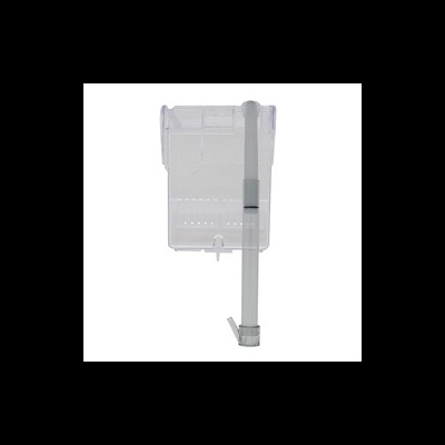 Recipiente plástico transparente com tubo cinzento