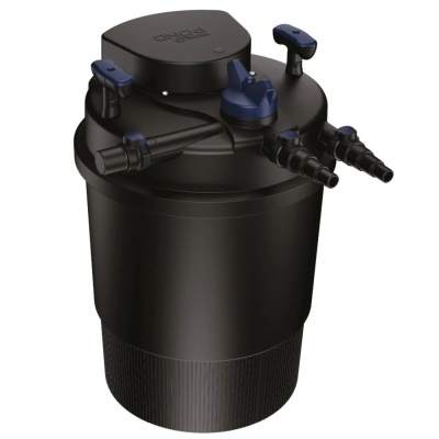 Filtro para água preto com válvulas azuis