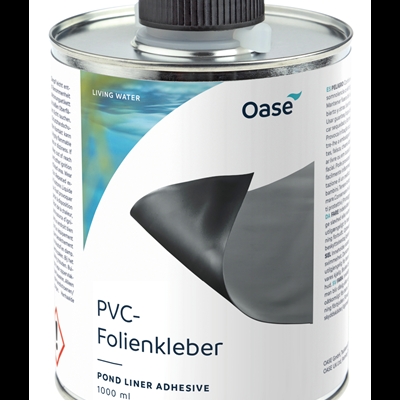 Lata metálica de adesivo para forro de lago PVC com rótulo branco e tampa preta