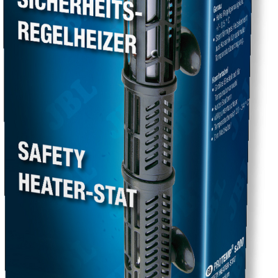 Embalagem de aquecedor para aquários JBL Pro Temp S 200, com texto em várias línguas e imagem do produto