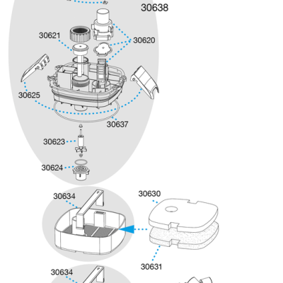 Diagrama técnico do filtro para aquário sera fil bioactive 130 + UV com peças numeradas e componentes internos.
