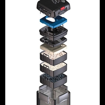 Filtro de aquário em várias camadas empilhadas visíveis