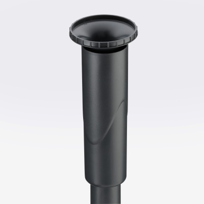 Cilindro preto de plástico com topo redondo e bordas dentadas