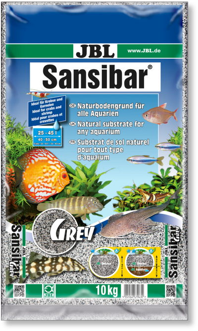 Embalagem azul de substrato natural para aquários JBL Sansibar com imagens de peixes e plantas