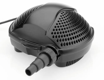 Bomba elétrica de água preta com grelhas de ventilação e bocal de saída