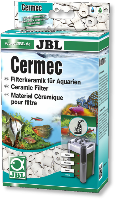 Embalagem do filtro cerâmico para aquário JBL Cermec com imagens de peixes e plantas