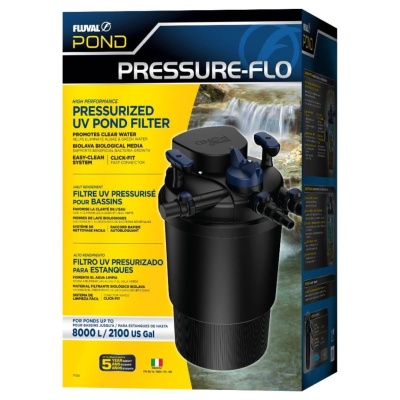 Filtro pressurizado UV para lagoas Fluval Pond Pressure-Flo em embalagem rectangular