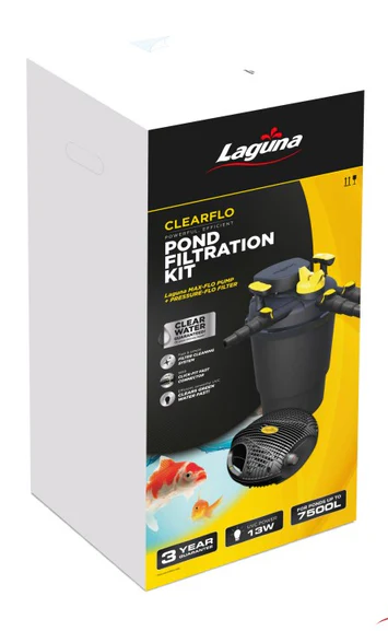 Caixa do kit de filtração para lago Laguna ClearFlo preto e amarelo