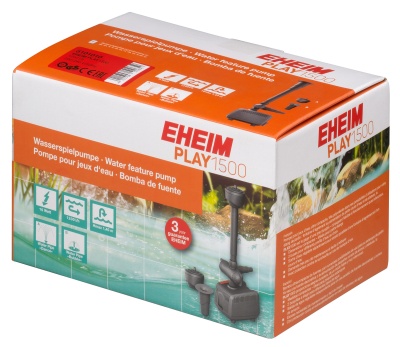 Embalagem da bomba de água EHEIM PLAY 1500 em branco e laranja