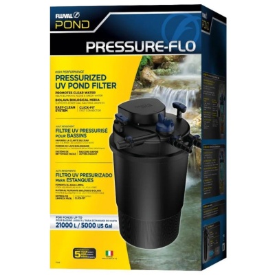 Filtro UV pressurizado Fluval Pond embalagem azul e amarelo