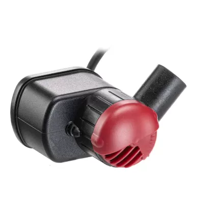 Bomba submersível preta e vermelha com entrada cónica.