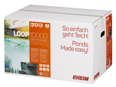 Caixa do produto EHEIM LOOP 10000 com imagem de lago e texto promocional