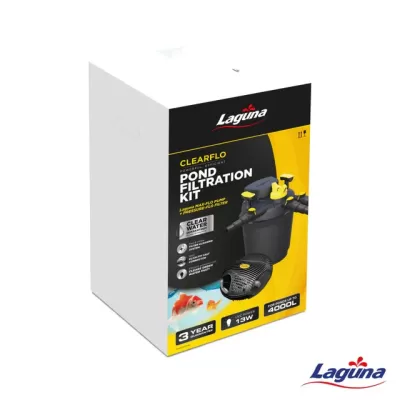 Kit de filtração para lagoa Laguna ClearFlo com caixa preta e amarela