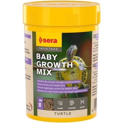 Recipiente amarelo de alimento para tartarugas bebé com imagem de tartaruga na água
