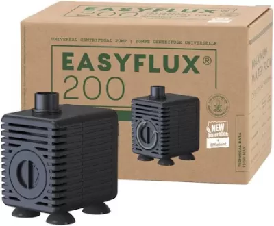 Bomba centrífuga preta EASYFLUX 200 com embalagem de cartão castanho