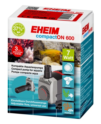 Embalagem do produto EHEIM compactON 600, bomba para aquário, 7 Watts, branco e azul