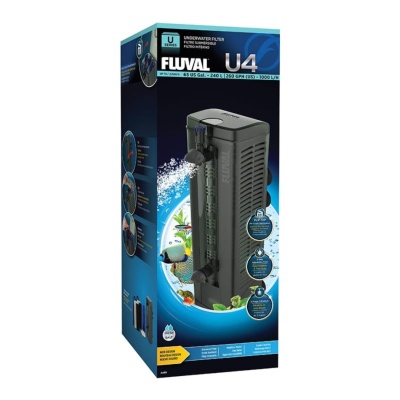 Filtro submersível FLUVAL U4 na embalagem com design azul e preto