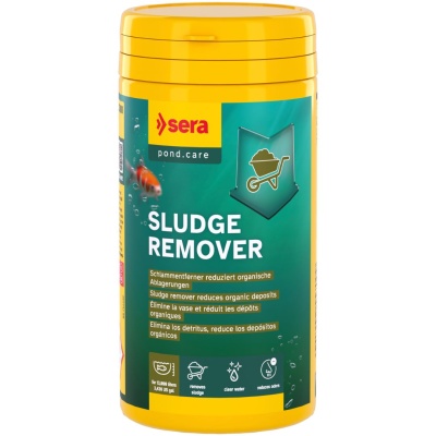 Recipiente amarelo de plástico do produto SLUDGE REMOVER da marca sera pond.care