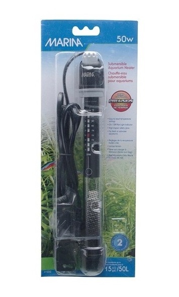 Termóstato para aquário MARINA preto 50W na embalagem azul