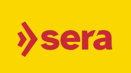 Logotipo da marca sera em vermelho sobre fundo amarelo