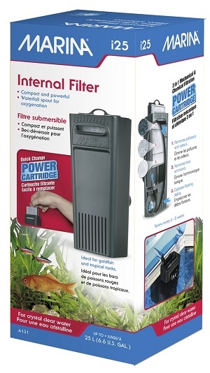 Embalagem de filtro interno para aquário da marca MARINA modelo i25