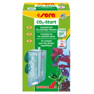 Embalagem do kit CO2-Start da sera com difusor e plantas aquáticas coloridas