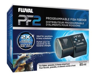 Alimentador de peixes programável FLUVAL PF2 em embalagem preta e azul