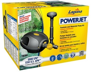 Caixa amarela e azul do kit de bomba para fontes e cascatas POWERJET da Laguna