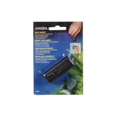 Limpa algas magnético MARINA preto em embalagem azul com texto multilíngue