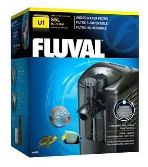 Caixa do filtro submersível para aquário Fluval U1 preto com design azul e amarelo