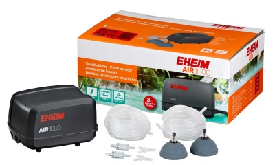 Conjunto EHEIM AIR 1000 com compressor de ar preto e acessórios com caixa colorida
