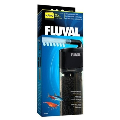 Filtro para aquário Fluval Nano A55 na embalagem azul e preta