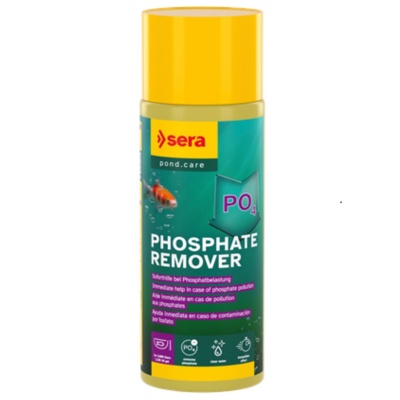 Frasco de Phosphate Remover da marca Sera com tampa amarela e rótulo verde