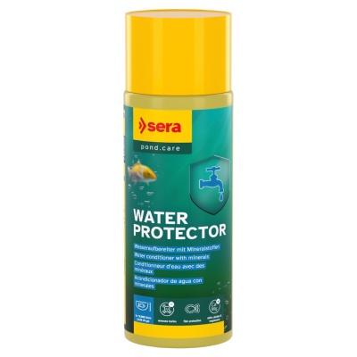Frasco amarelo Sera pond.care Water Protector para tratamento de água com minerais