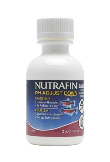 Frasco branco de Nutrafin pH Adjust Down para aquários de água doce