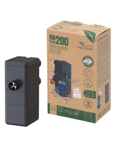 Filtro interno modular preto BIO FILTER 200 com caixa de embalagem de papel reciclado
