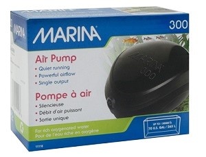 Embalagem de bomba de ar para aquário MARINA 300 com imagem da bomba preta
