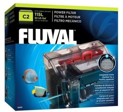 Embalagem azul do filtro FLUVAL C2 para aquário até 115L com imagem do produto e peixes