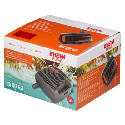 Embalagem de bomba para lagoas EHEIM FLOW cinza com detalhes vermelhos.
