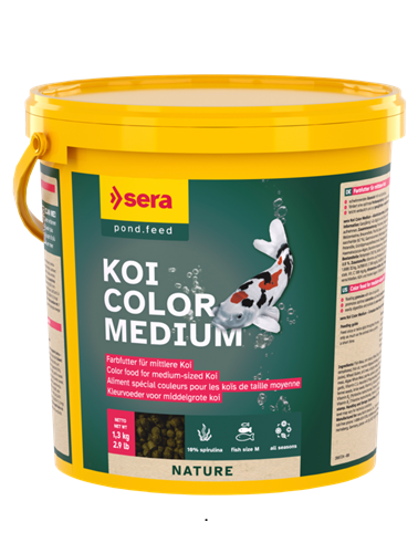 Recipiente amarelo de alimento para peixes Koi coloridos de tamanho médio