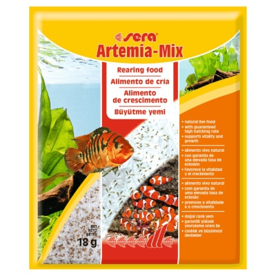 Pacote amarelo de alimento para peixes Artemia-Mix