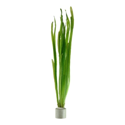 Planta artificial verde em vaso cinza claro